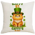 St. Patrick's Day pillow cover with orange cat in Irish hat and clover pattern - 45*45cm Linen Single-Sided No Insert / Orange Cat in Hat Text (DYM83-8)
