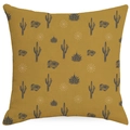 Square yellow cotton linen pillowcase with desert cactus and sun hand-drawn prints - Ginger Desert Plants Hand-painted Style (DYM115-10)