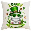 Saint Patrick's Day throw pillow case with a cute lucky white cat in a green hat - 45*45cm Linen Single-Sided No Insert / White Cat with Sunglasses (DYM83-9)