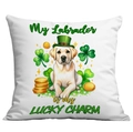 Saint Patrick's Day Labrador pillowcase featuring lucky charm text and green hat - 45*45cm Short Plush Single Sided Without Core / Labrador (CDR96-5)