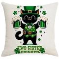 St. Patrick's Day pillow cover with funny black cat holding beer and clover hat - 45*45cm Linen Single-Sided No Insert / Black Cat with Beer (DYM83-10)