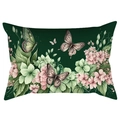 Floraler Kissenbezug mit Schmetterlingen und Aquarellblumen auf Dunkelgrün - 30x50cm / Dunkelgrüner Schmetterling Blumenstil (CDR121-2)