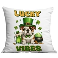 St. Patrick's Day white pillowcase featuring a lucky bulldog and shamrock illustration - 45*45cm Short Plush Single Sided Without Core / Bulldog with Beer (CDR96-9)