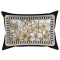 Detail of velvet rectangular pillow with gold floral embroidery and beaded border decor - 30*50cm Without Core / Gold Magnolia Pattern (CDR120-6)