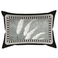 Elegant velvet rectangular pillow with magnolia embroidery and striped border - 30*50cm Without Core / Reed Grass Art (CDR120-8)