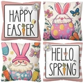 Easter rabbit and egg print linen pillowcases in 4-pack set for home sofa decoration - Cartoon Bunny Gnome & Carrot (DYM22-38)
