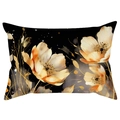 Vintage-Kissenbezug mit Aquarell-Blumenmuster in Gold und Orange auf schwarzem Grund - 30x50cm / Schwarz Goldener Oranger Blumenstil (CDR121-4)