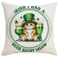 St. Patrick's Day cat cushion cover with green beer and Irish clover pattern - 45*45cm Linen Single-Sided No Insert / Orange Cat with Two Beers (DYM83-18)