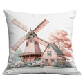 Rosafarbener Kissenbezug mit Windmühlen-Motiv im Aquarell-Stil für das Bauernhaus - 45x45 cm / Windmühle Stadt Gingham Muster (CDR41-4) / Einseitiger Druck Ohne Kern