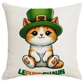 Square St. Patrick's Day pillow cover with Lepurrchaun cat print on beige linen fabric - 45*45cm Linen Single-Sided No Insert / Orange White Cat LEPURRCHAUN (DYM83-19)