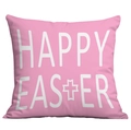 Fodera per cuscino rosa Happy Easter con stampa bianca e croce per decorazione casa - 45x45cm Senza Imbottitura / Design Croce di Buona Pasqua (CDR117-1)