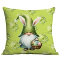 Green Easter gnome pillow cover featuring bunny ears and colorful eggs illustration - Green Easter Gnome Pattern (CDR218-2) / 45x45cm