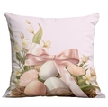 Cuscino acquerello uova di Pasqua con fiocco floreale rosa per decorazione divano - 45x45cm Senza Imbottitura / Design Floreale Uova di Pasqua (CDR117-2)