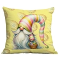 Easter pillow cover with cute gnome holding colorful eggs on yellow background - Yellow Easter Gnome Pattern (CDR218-4) / 45x45cm
