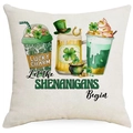 Linen St. Patrick's Day pillow cover with green clover drinks and Lucky Charm text - Holiday Drinks & Lucky Elements (DYM96-1) / 45*45cm Linen Single-Sided No Insert