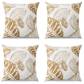 Set van vier witte perzikhuid kussenslopen met gouden botanische bladprint - 40x40cm / Bruin (CDR215-1)