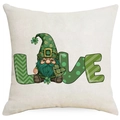 St. Patrick's Day Kissenbezug mit Kleeblatt-Gnom und LOVE-Motiv aus Leinenimitat - 45*45cm Leinen Einseitig Ohne Füllung / Zwerg mit LOVE-Buchstaben (DYM95-1)