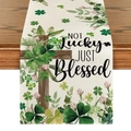 St. Patrick's Day table runner with green clovers and Not Lucky Just Blessed print - Cross Blessing Style (ZQT11-5) / 33*183cm