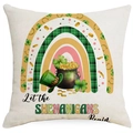 St. Patrick's Day cushion cover with green clover, rainbow, and pot of gold print - Rainbow & Pot of Gold (DYM96-2) / 45*45cm Linen Single-Sided No Insert