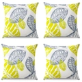 Set of 4 yellow and grey leaf print pillow covers in peach skin fabric for sofa - Gray Yellow (CDR215-5)