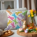 Easter rabbit print linen sofa cushion cover with colorful bunnies for festive home decor - 45*45cm Linen Single Sided Without Core / Allover Colorful Bunnies (DYM221-1(3))