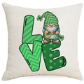 St. Patrick's Day Kissenhülle mit Zwerg und LOVE-Text auf beigem Leinenstoff - 45*45cm Leinen Einseitig Ohne Füllung / Gestreifter LOVE-Zwerg (DYM95-2)