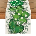 Saint Patrick's Day table runner with green shamrock and heart patterns on cream fabric - Heart Shamrock Pattern (ZQT11-6) / 33*183cm