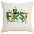 My First St. Patrick's Day cushion cover with green clover and gold coins print - My First Holiday Theme (DYM96-3) / 45*45cm Linen Single-Sided No Insert