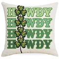 Funda de cojín de San Patricio con texto Howdy y trébol de leopardo en lino blanco - 45x45cm / Texto de Trébol de Leopardo (DYM98-2)