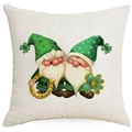 St. Patrick's Day Kissenhülle mit Zwergen, Kleeblatt und Hufeisen auf beigem Leinen - 45*45cm Leinen Einseitig Ohne Füllung / Zwei Zwerge Hufeisen (DYM95-4)