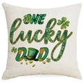 St. Patrick's Day linen pillow cover featuring One Lucky Dad clover and hat design - Lucky Dad Top Hat (DYM96-6) / 45*45cm Linen Single-Sided No Insert
