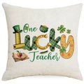 Linen pillowcase with One Lucky Teacher print and St. Patrick's Day clover elements - Lucky Teacher Stationery (DYM96-7) / 45*45cm Linen Single-Sided No Insert