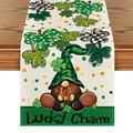 St. Patrick's Day gnome and lucky clover printed linen table runner for spring decor - Lucky Gnomes Print (ZQT11-13) / 33*183cm