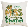 Linen pillow cover featuring Lucky Charm clover print for St. Patrick's Day decor - Little Miss Lucky Slogan (DYM96-9) / 45*45cm Linen Single-Sided No Insert