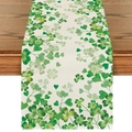 Saint Patrick's Day table runner featuring green clovers on linen textured fabric - Vine Shamrock Design (ZQT11-14) / 33*183cm