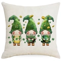 Housse de coussin Saint-Patrick avec gnomes, trèfles verts et pièces d'or festives - 45*45cm Lin Recto Seul Sans Garnissage / Trois Gnomes Bière Fer à Cheval (DYM95-7)