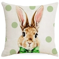 Funda de cojín de Pascua con diseño de conejo en acuarela, pajarita verde y puntos suaves - 45*45cm Lino Una Cara Sin Núcleo / Conejo Con Pajarita (DYM228-3)