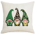 Housse de coussin Saint-Patrick avec trois gnomes et motif trèfle porte-bonheur - 45*45cm Lin Recto Seul Sans Garnissage / Trois Gnomes Chapeau Léopard (DYM95-10)