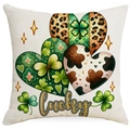 Housse de coussin St. Patrick avec texte Lucky et motifs cœur trèfle et léopard - 45x45cm / Cœur Multi-texture Chanceux (DYM98-13)