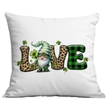 St. Patrick's Day kussensloop met LOVE-tekst, luipaardgnome en groene klavers - Panter Ruit Kabouter LOVE (CDR93-3) / 45x45cm Eén Kant (Zonder Kussen)