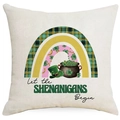 Linen St. Patrick's Day pillow cover with festive rainbow and gold coins print - Rainbow & Hat & Pot (DYM96-14) / 45*45cm Linen Single-Sided No Insert