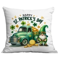 Witte kussensloop voor St. Patrick's Day met groene vintage vrachtwagen en kabouter - Kabouter en Groene Vrachtwagen (CDR93-4) / 45x45cm Eén Kant (Zonder Kussen)