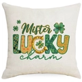 Linen Saint Patrick's Day pillow cover with green clover and lucky charm print - Lucky Charm Text (DYM96-15) / 45*45cm Linen Single-Sided No Insert