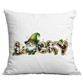 Housse de coussin St. Patrick avec gnome chanceux et trèfles sur tissu blanc - LUCKY Nain Motif Vache (CDR93-5) / 45x45cm Simple Face (Sans Garnissage)