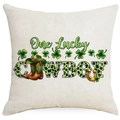 Housse de coussin St. Patrick avec imprimé One Lucky Cowboy et motif léopard vert - 45x45cm / Un Cowboy Chanceux (DYM98-15)