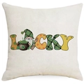St. Patrick's Day Lucky Gnome pillowcase in linen blend with green shamrock prints - Lucky Gnome Word (DYM96-20) / 45*45cm Linen Single-Sided No Insert