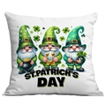 Housse de coussin blanche St. Patrick avec trois gnomes mignons et motifs de trèfles - Trois Nains Joyeuse Fête (CDR93-6) / 45x45cm Simple Face (Sans Garnissage)