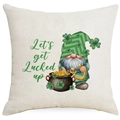 Housse de coussin Saint-Patrick avec gnome, trèfles et texte Let's get lucked up - 45*45cm Lin Recto Seul Sans Garnissage / Gnome Let s get lucked up (DYM95-20)