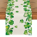 Linen table runner with green clover patterns for St. Patrick's Day spring home decor - Smudged Shamrock Style (ZQT11-20) / 33*183cm
