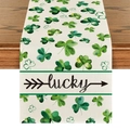 Lucky clover table runner with green shamrock print for St. Patrick's Day decor - Lucky Character Arrow Design (ZQT11-21) / 33*183cm